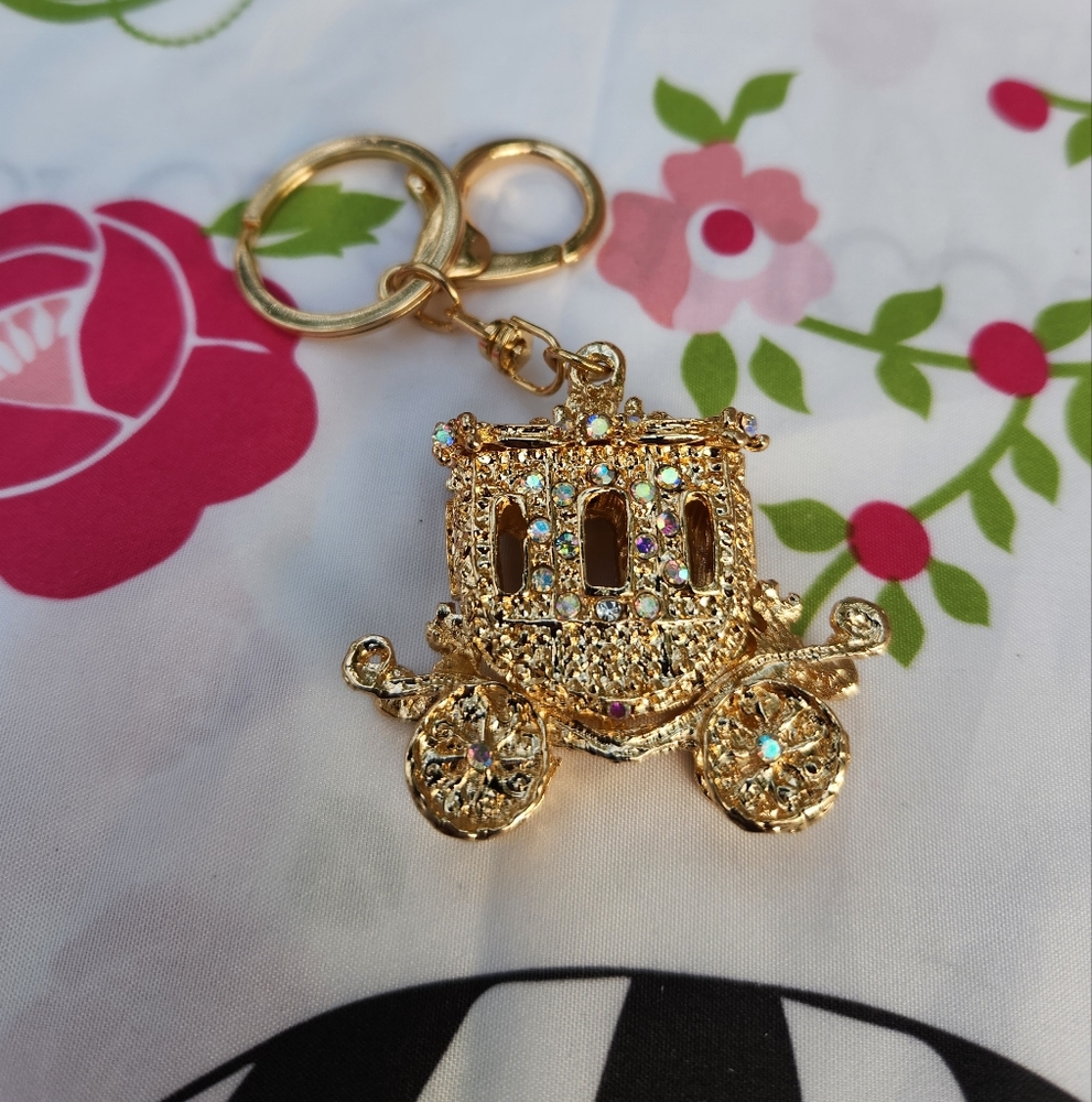 Rhinestone Gold Carriage Keychain/ Purse Charm - Picture 2 of 11